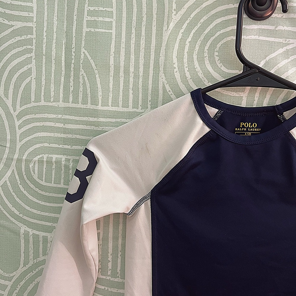 Polo Ralph Lauren Boys Rash Guard Long Sleeve Navy White Size 6 - Picture 4 of 6